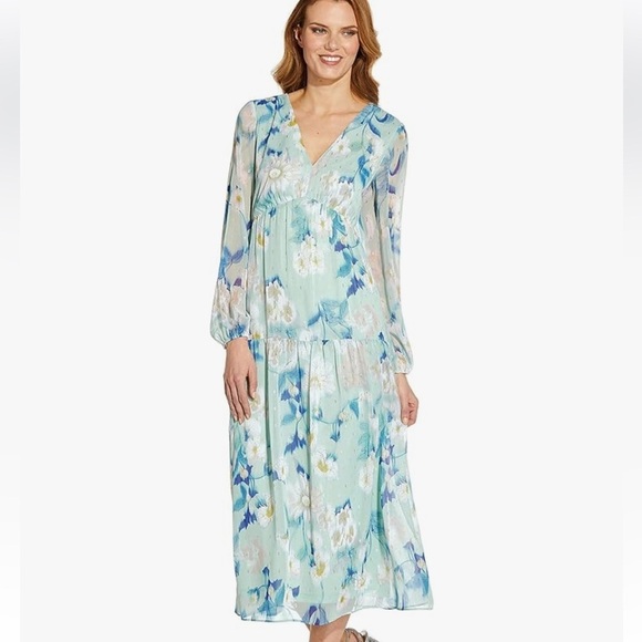 Adrianna Papell Women's Floral Chiffon Tiered Dress mint size 6 - Picture 1 of 16